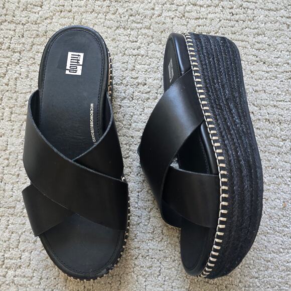 Fitflop Eloise Crossover Strap Espadrille Platform Sandal Size 8 Black Wedge - Picture 7 of 8